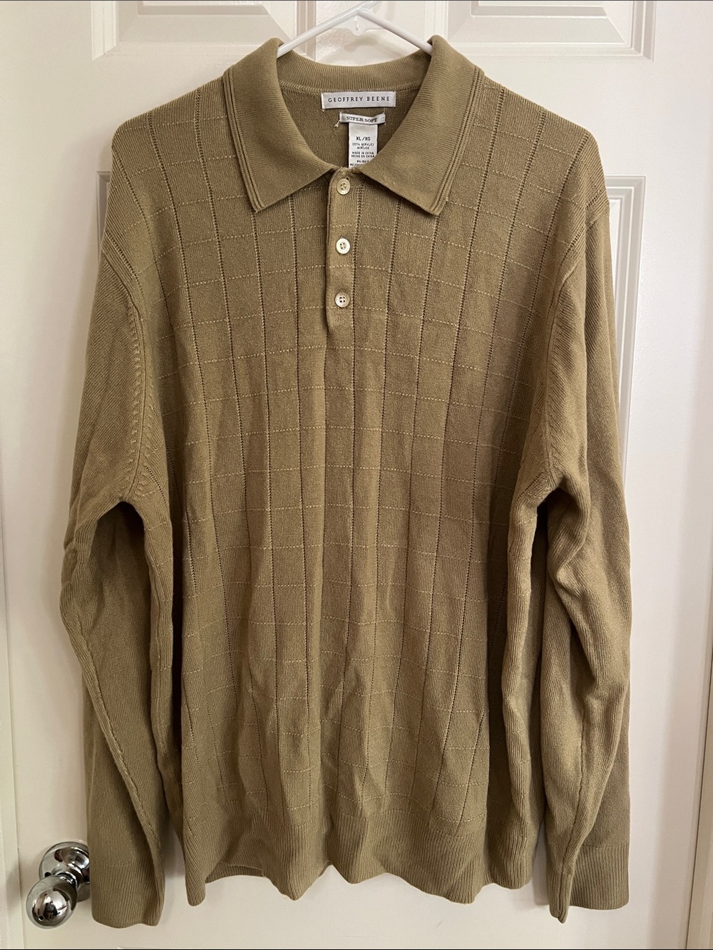 Geoffrey Beene Men's Long Sleeve Polo Sweater in Olive Tan
